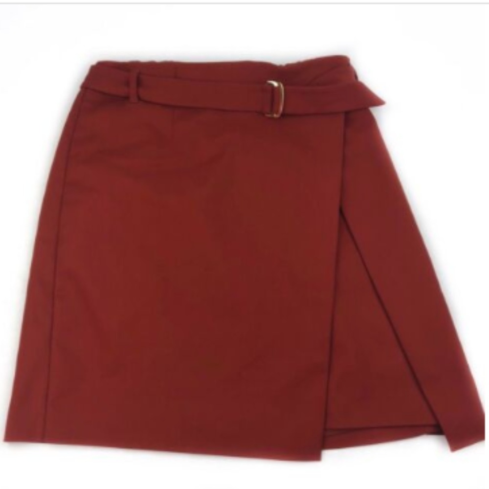 WHBM Skirt 6 Burnt Orange Faux Wrap Belted A Line
